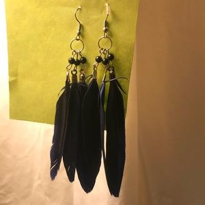 🔥🔥Navy blue sterling silver feather earrings